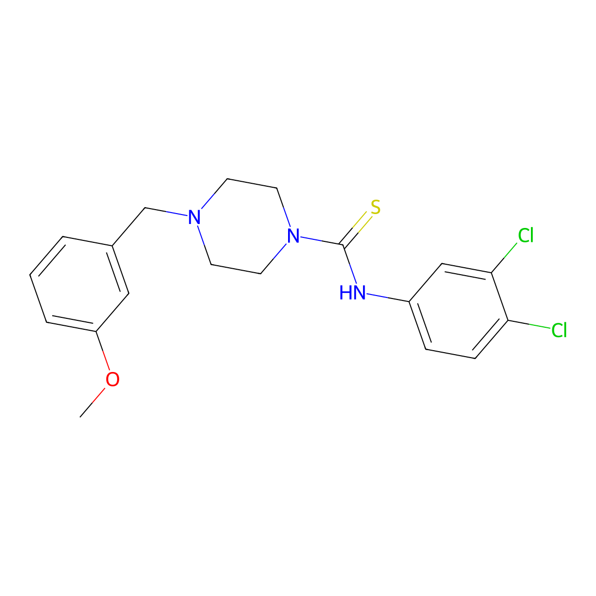 N-(3,4-dichlorophenyl)-4-[(3-methoxyphenyl)methyl]piperazine-1-carbothioamide molecular structure, CAS 708224-39-9