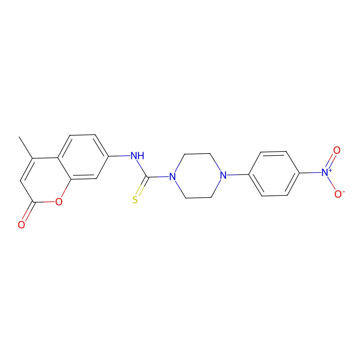 N-(4-methyl-2-oxochromen-7-yl)-4-(4-nitrophenyl)piperazine-1-carbothioamide molecular structure, CAS 708224-79-7