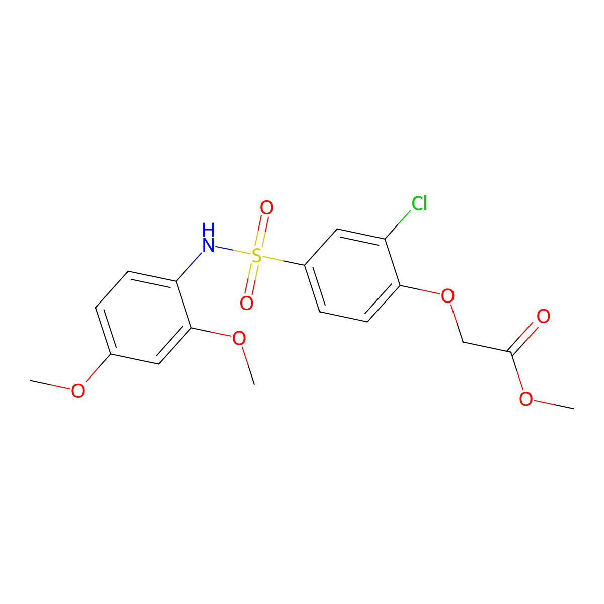 Methyl {2-chloro-4-[(2,4-dimethoxyphenyl)sulfamoyl]phenoxy}acetate molecular structure, CAS 708224-82-2