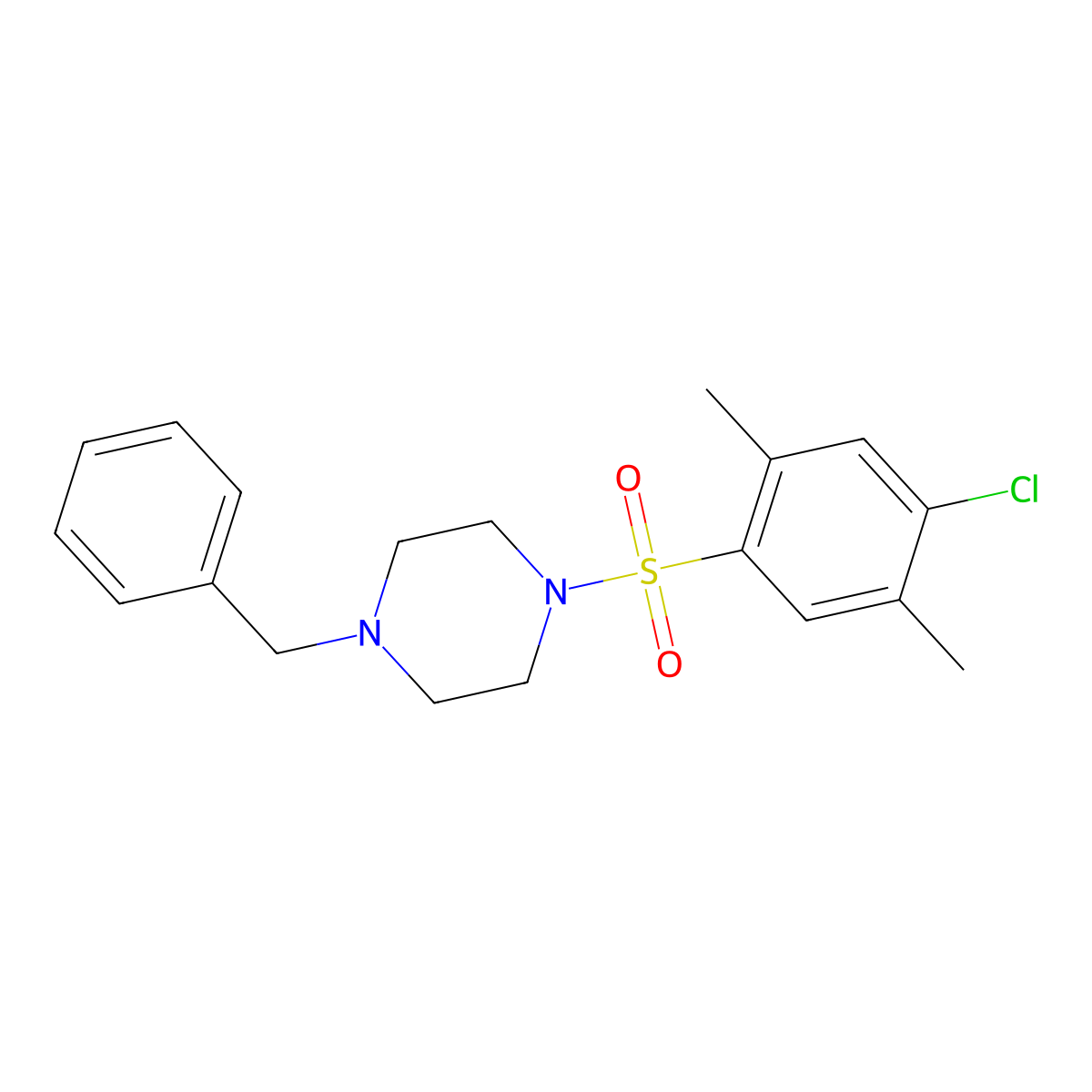 1-Benzyl-4-[(4-chloro-2,5-dimethylphenyl)sulfonyl]piperazine molecular structure, CAS 708224-97-9