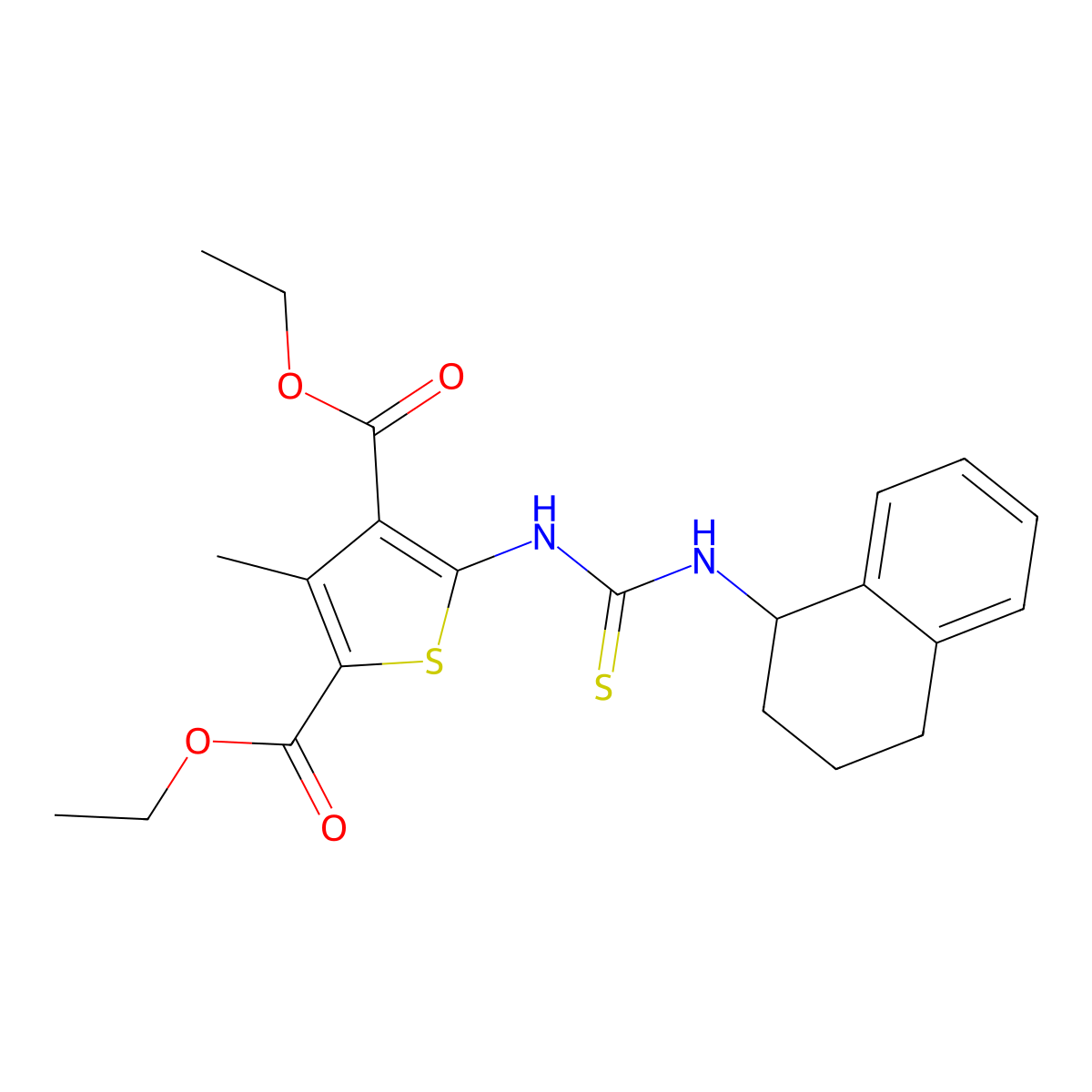 Diethyl 3-methyl-5-[(1,2,3,4-tetrahydronaphthalen-1-ylcarbamothioyl)amino]thiophene-2,4-dicarboxylate molecular structure, CAS 708225-12-1