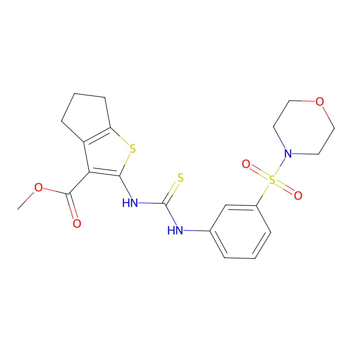 methyl 2-({[3-(morpholin-4-ylsulfonyl)phenyl]carbamothioyl}amino)-5,6-dihydro-4H-cyclopenta[b]thiophene-3-carboxylate molecular structure, CAS 708225-25-6
