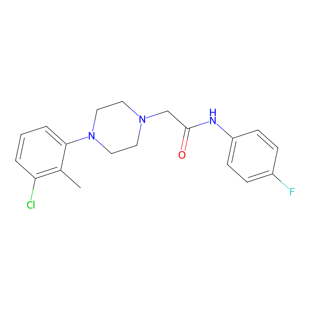 2-[4-(3-chloro-2-methylphenyl)piperazin-1-yl]-N-(4-fluorophenyl)acetamide molecular structure, CAS 708225-41-6