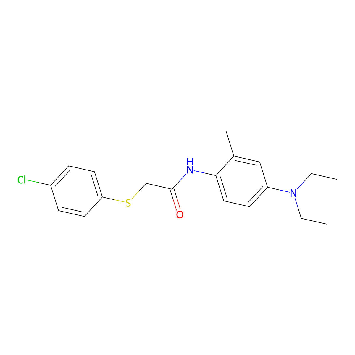 2-(4-chlorophenyl)sulfanyl-N-[4-(diethylamino)-2-methylphenyl]acetamide molecular structure, CAS 708225-44-9