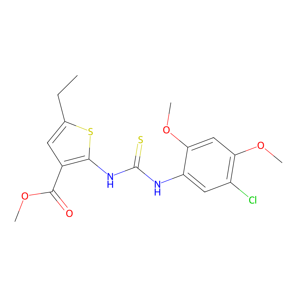 Methyl 2-{[(5-chloro-2,4-dimethoxyphenyl)carbamothioyl]amino}-5-ethylthiophene-3-carboxylate molecular structure, CAS 708225-45-0