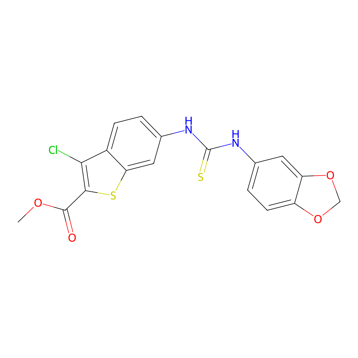 Methyl 6-[(1,3-benzodioxol-5-ylcarbamothioyl)amino]-3-chloro-1-benzothiophene-2-carboxylate molecular structure, CAS 708225-72-3