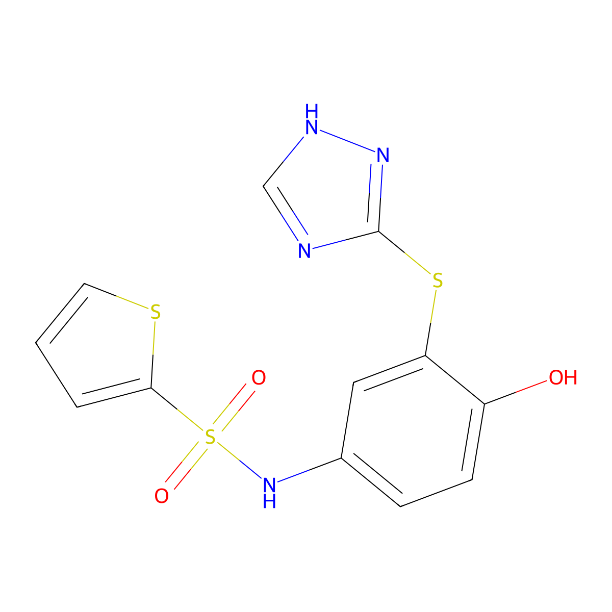 N-[4-hydroxy-3-(1H-1,2,4-triazol-5-ylsulfanyl)phenyl]thiophene-2-sulfonamide molecular structure, CAS 708225-90-5