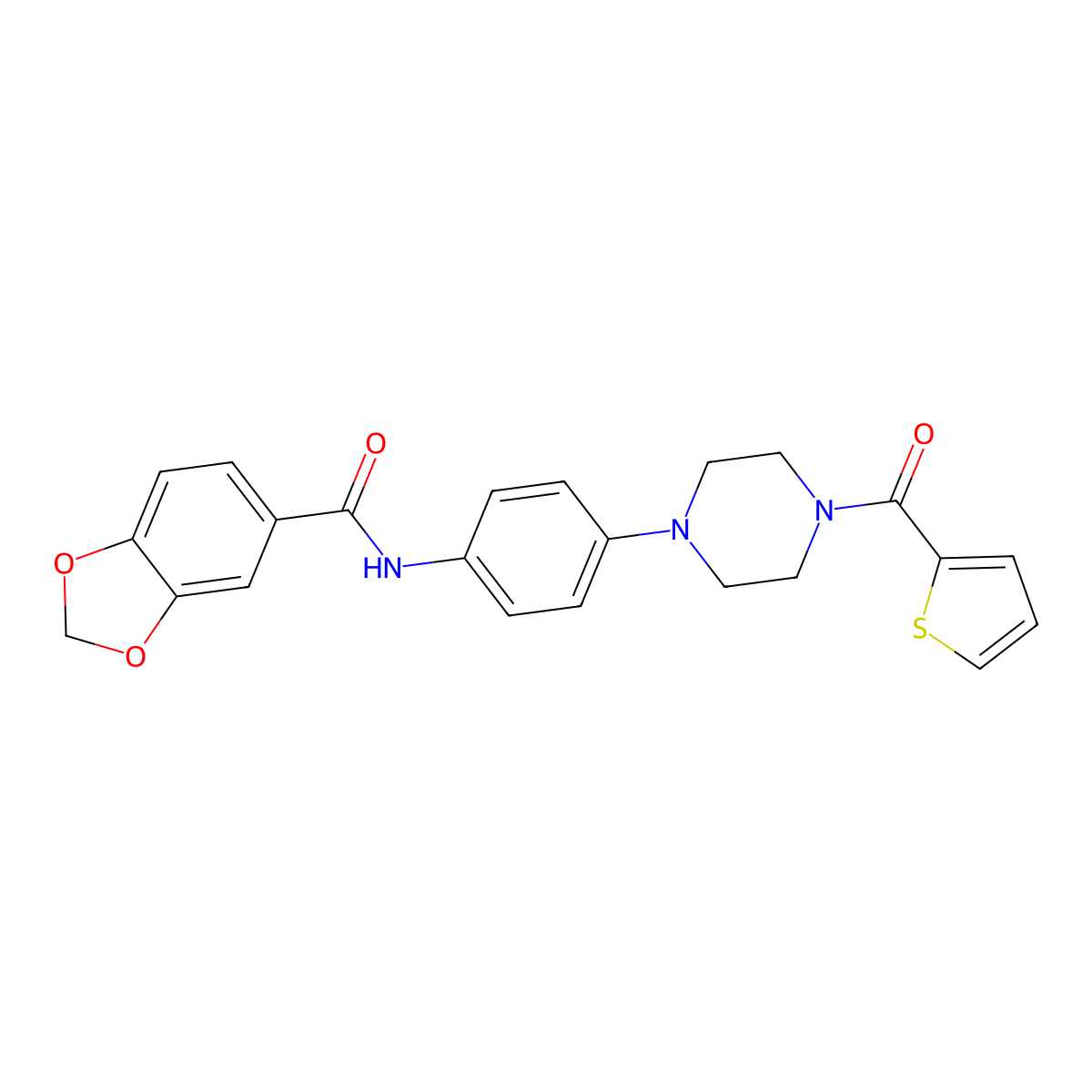N-[4-[4-(thiophene-2-carbonyl)piperazin-1-yl]phenyl]-1,3-benzodioxole-5-carboxamide molecular structure, CAS 708225-93-8