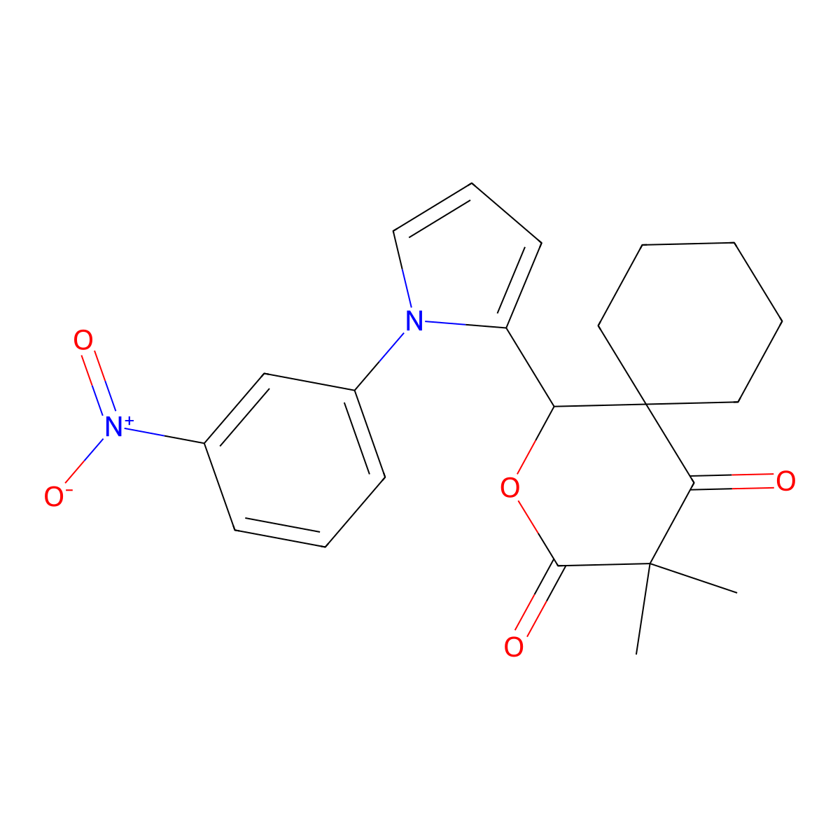 4,4-dimethyl-1-[1-(3-nitrophenyl)-1H-pyrrol-2-yl]-2-oxaspiro[5.5]undecane-3,5-dione molecular structure, CAS 708226-07-7