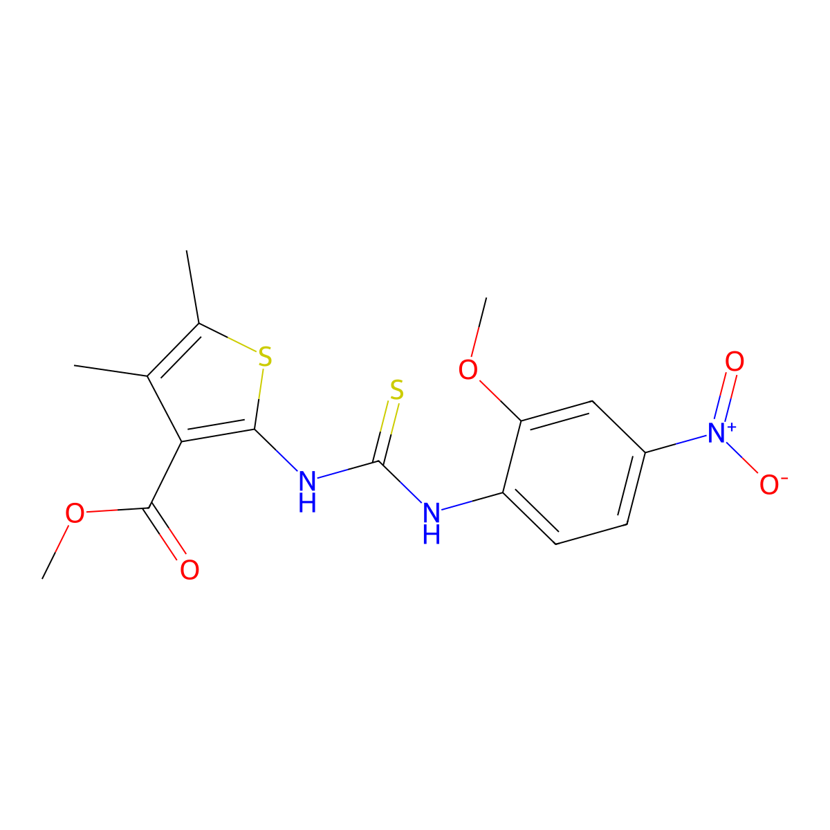 Methyl 2-{[(2-methoxy-4-nitrophenyl)carbamothioyl]amino}-4,5-dimethylthiophene-3-carboxylate molecular structure, CAS 708226-09-9