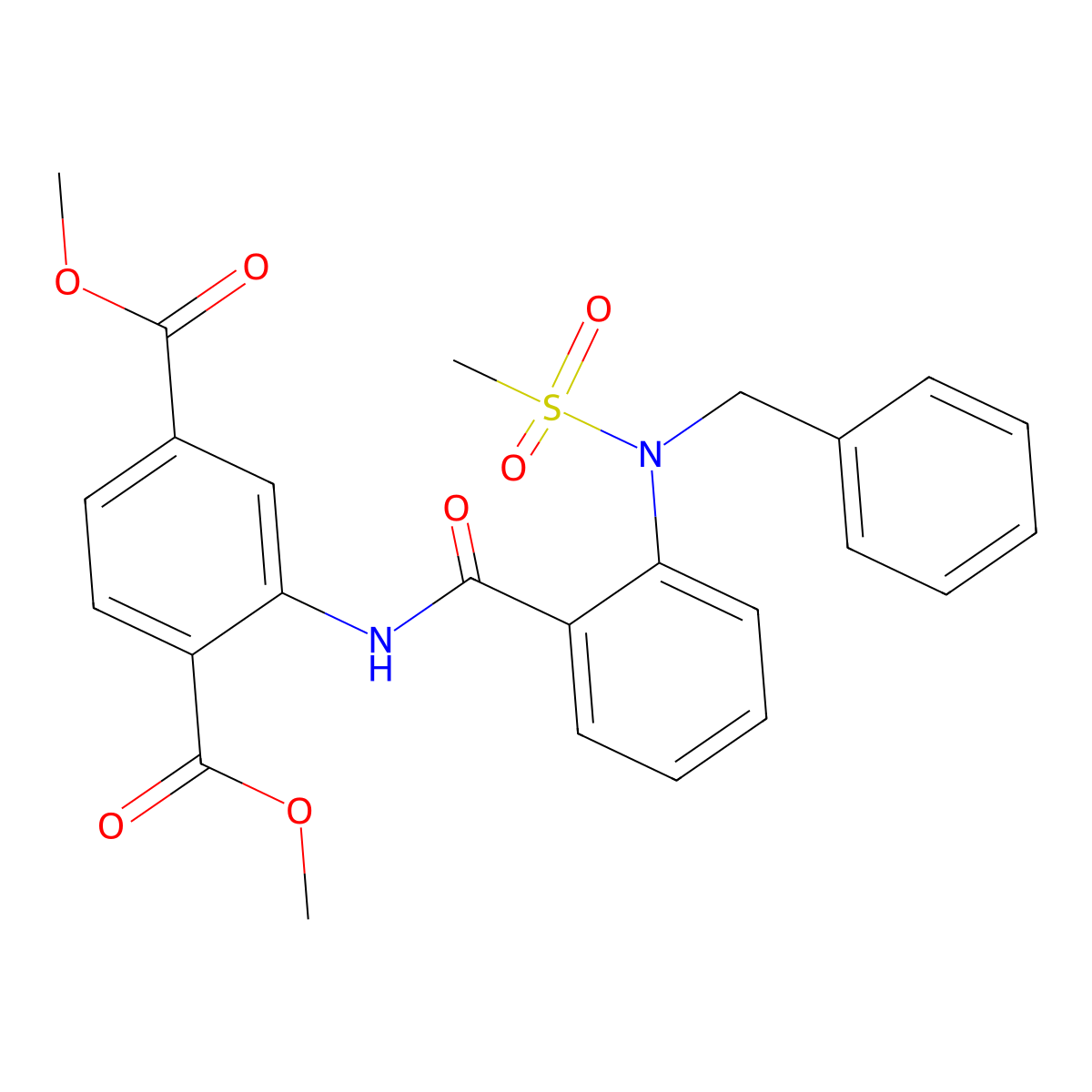 Dimethyl 2-[({2-[benzyl(methylsulfonyl)amino]phenyl}carbonyl)amino]benzene-1,4-dicarboxylate molecular structure, CAS 708226-21-5