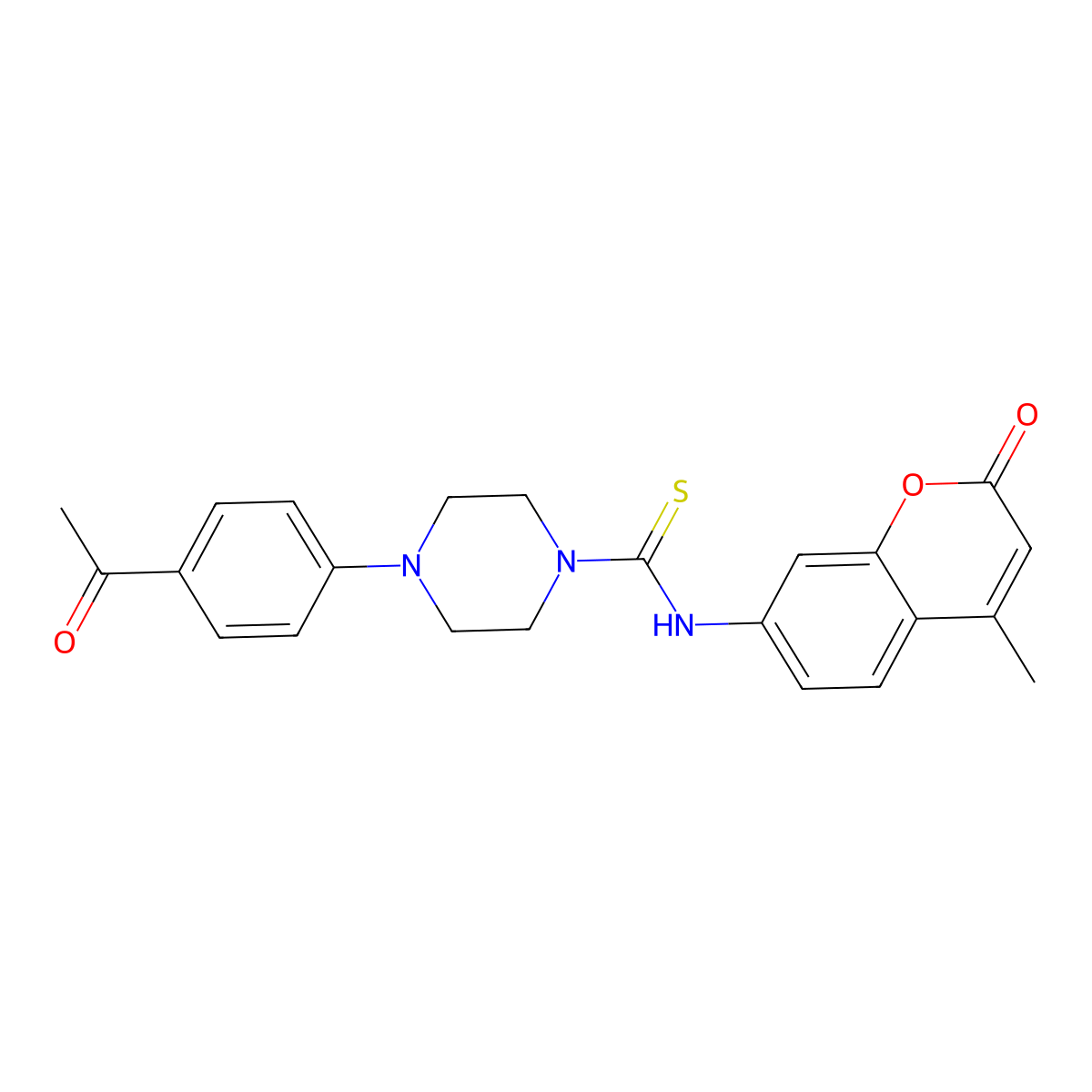 4-(4-acetylphenyl)-N-(4-methyl-2-oxochromen-7-yl)piperazine-1-carbothioamide molecular structure, CAS 708226-25-9