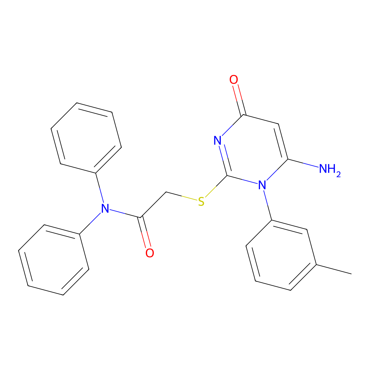 2-[6-amino-1-(3-methylphenyl)-4-oxopyrimidin-2-yl]sulfanyl-N,N-diphenylacetamide molecular structure, CAS 708226-63-5