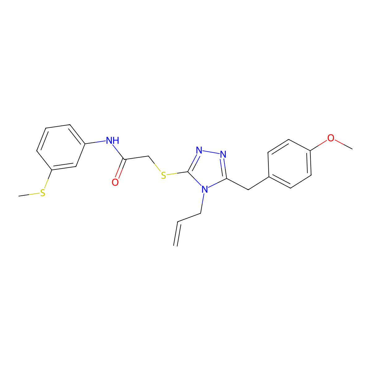 2-[[5-[(4-methoxyphenyl)methyl]-4-prop-2-enyl-1,2,4-triazol-3-yl]sulfanyl]-N-(3-methylsulfanylphenyl)acetamide molecular structure, CAS 708226-96-4