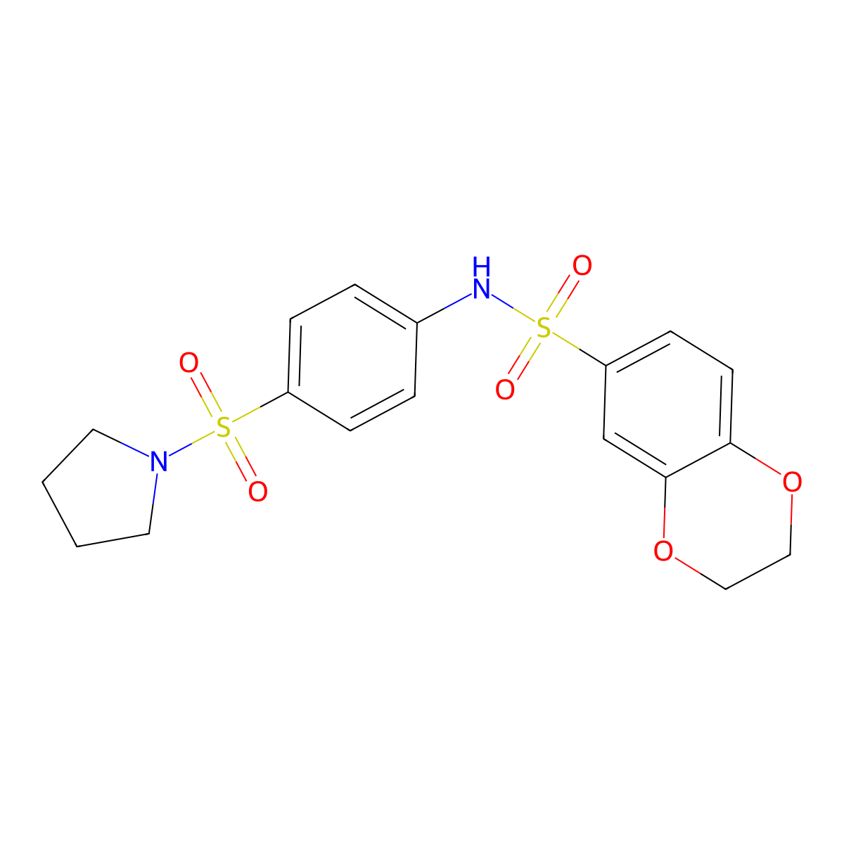 N-(4-pyrrolidin-1-ylsulfonylphenyl)-2,3-dihydro-1,4-benzodioxine-6-sulfonamide molecular structure, CAS 708226-98-6