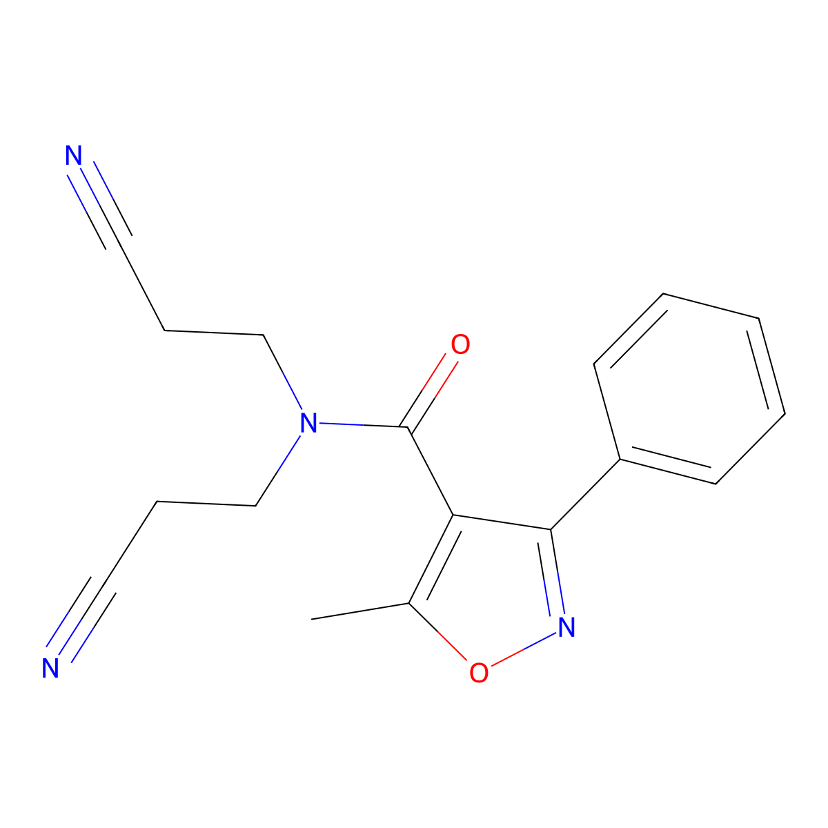 N,N-bis(2-cyanoethyl)-5-methyl-3-phenyl-1,2-oxazole-4-carboxamide molecular structure, CAS 708227-13-8