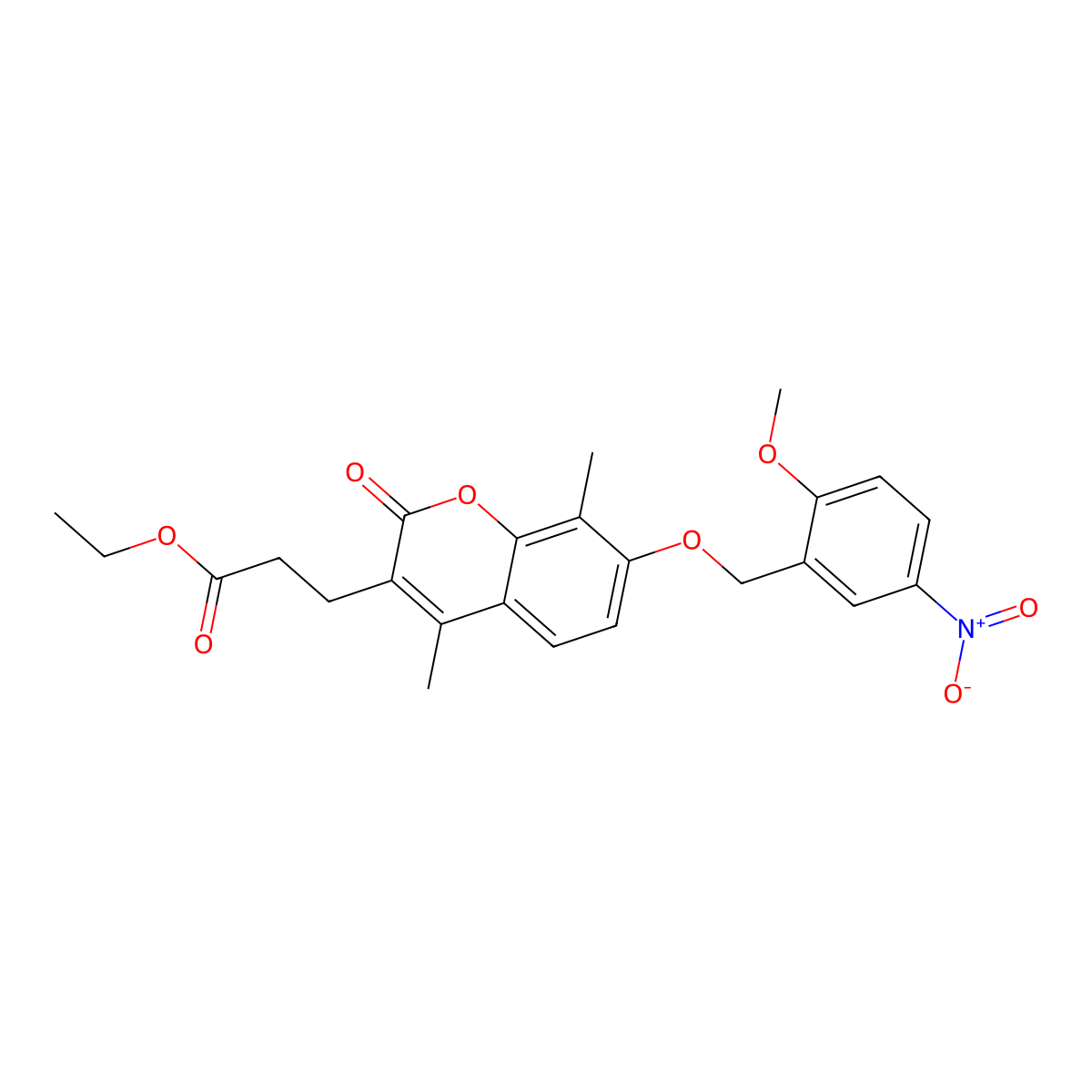 Ethyl 3-[7-[(2-methoxy-5-nitrophenyl)methoxy]-4,8-dimethyl-2-oxochromen-3-yl]propanoate molecular structure, CAS 708227-25-2