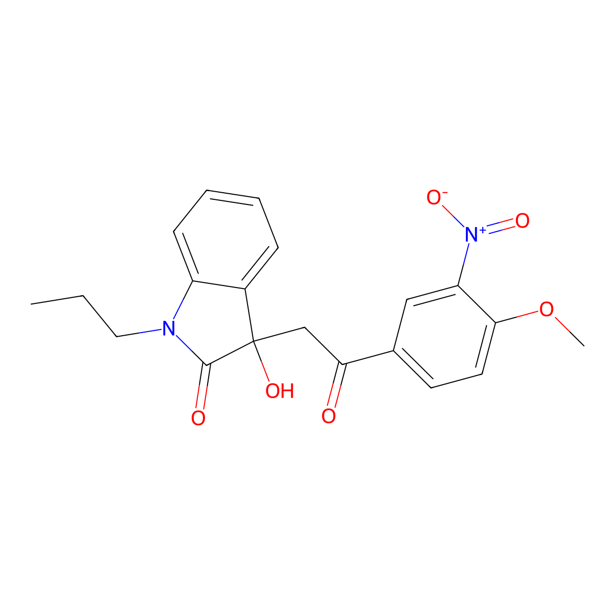 3-hydroxy-3-[2-(4-methoxy-3-nitrophenyl)-2-oxoethyl]-1-propyl-1,3-dihydro-2H-indol-2-one molecular structure, CAS 708227-28-5