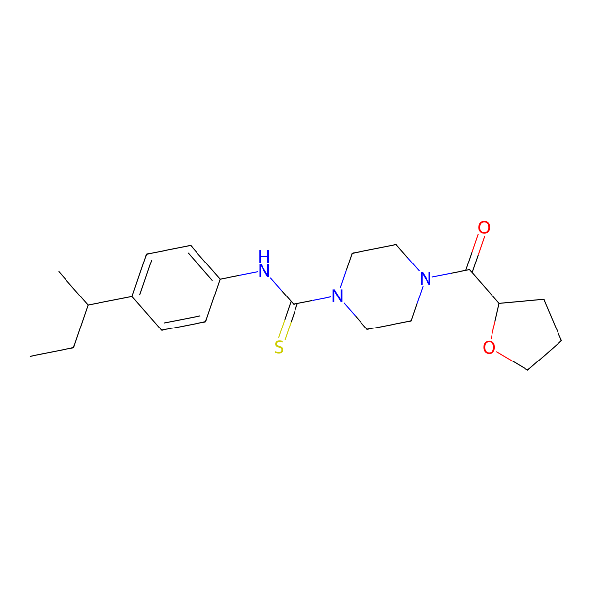 N-(4-butan-2-ylphenyl)-4-(oxolane-2-carbonyl)piperazine-1-carbothioamide molecular structure, CAS 708227-48-9