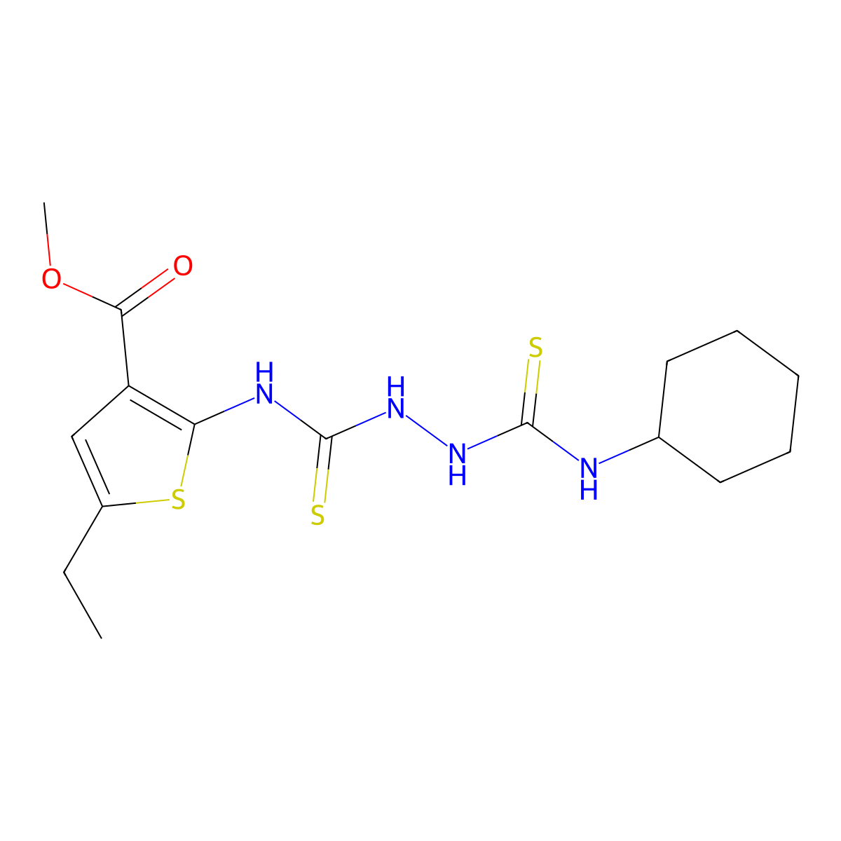 Methyl 2-({[2-(cyclohexylcarbamothioyl)hydrazinyl]carbonothioyl}amino)-5-ethylthiophene-3-carboxylate molecular structure, CAS 708227-87-6