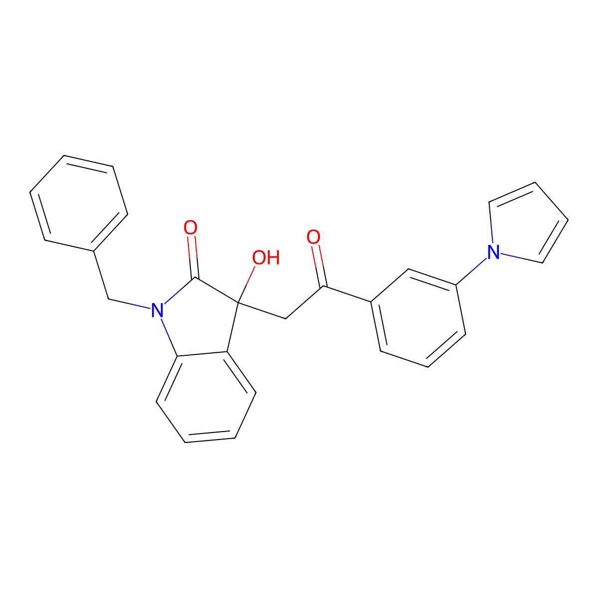 1-benzyl-3-hydroxy-3-{2-oxo-2-[3-(1H-pyrrol-1-yl)phenyl]ethyl}-1,3-dihydro-2H-indol-2-one molecular structure, CAS 708228-66-4
