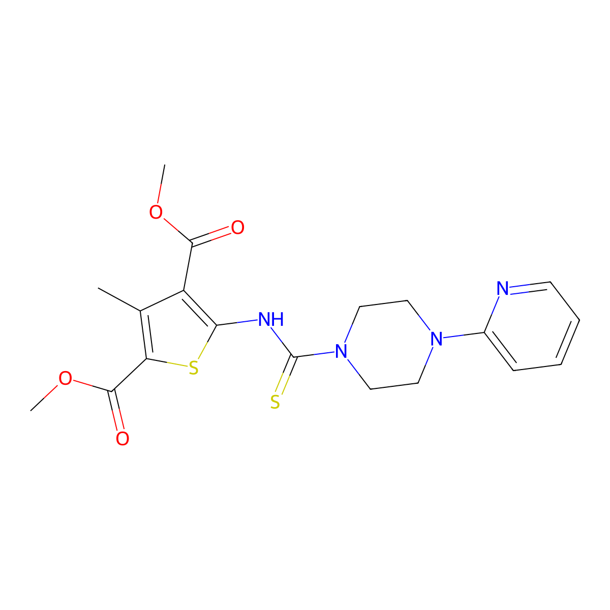 Methyl 5-(methoxycarbonyl)-4-methyl-2-{[(4-(2-pyridyl)piperazinyl)thioxomethyl]amino}thiophene-3-carboxylate molecular structure, CAS 708228-73-3