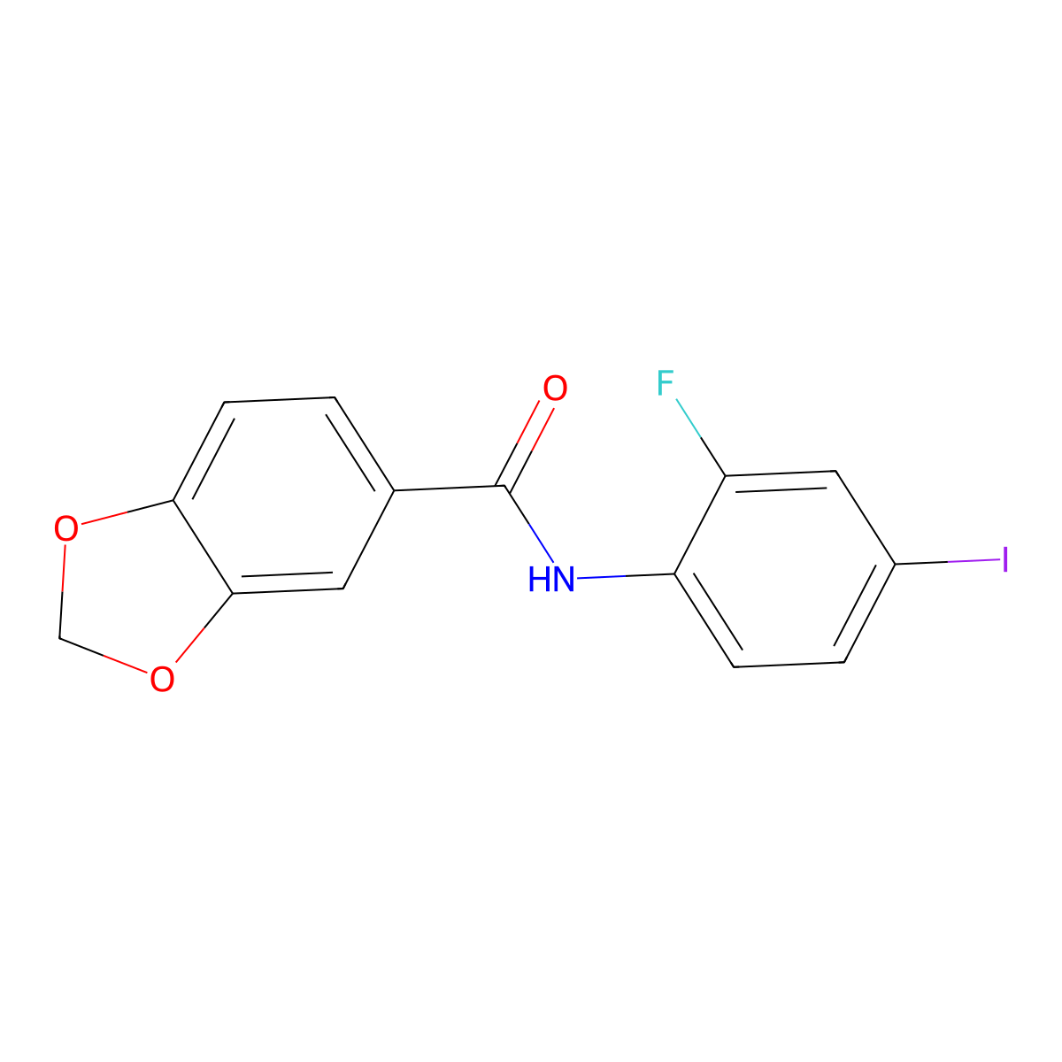 N-(2-fluoro-4-iodophenyl)-1,3-benzodioxole-5-carboxamide molecular structure, CAS 708228-74-4
