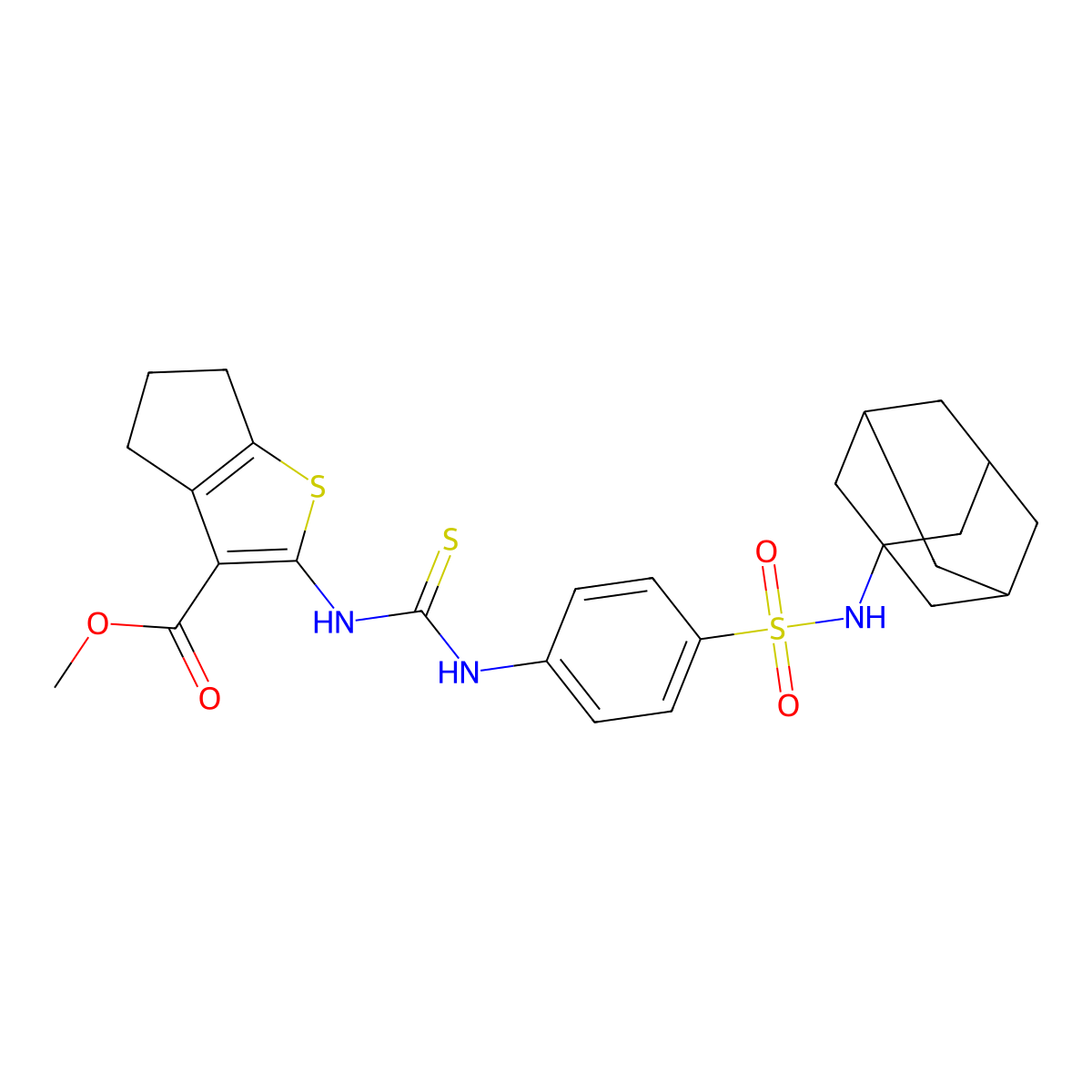 Methyl 2-{[({4-[(adamantanylamino)sulfonyl]phenyl}amino)thioxomethyl]amino}-4, 5,6-trihydrocyclopenta[2,1-b]thiophene-3-carboxylate molecular structure, CAS 708229-03-2
