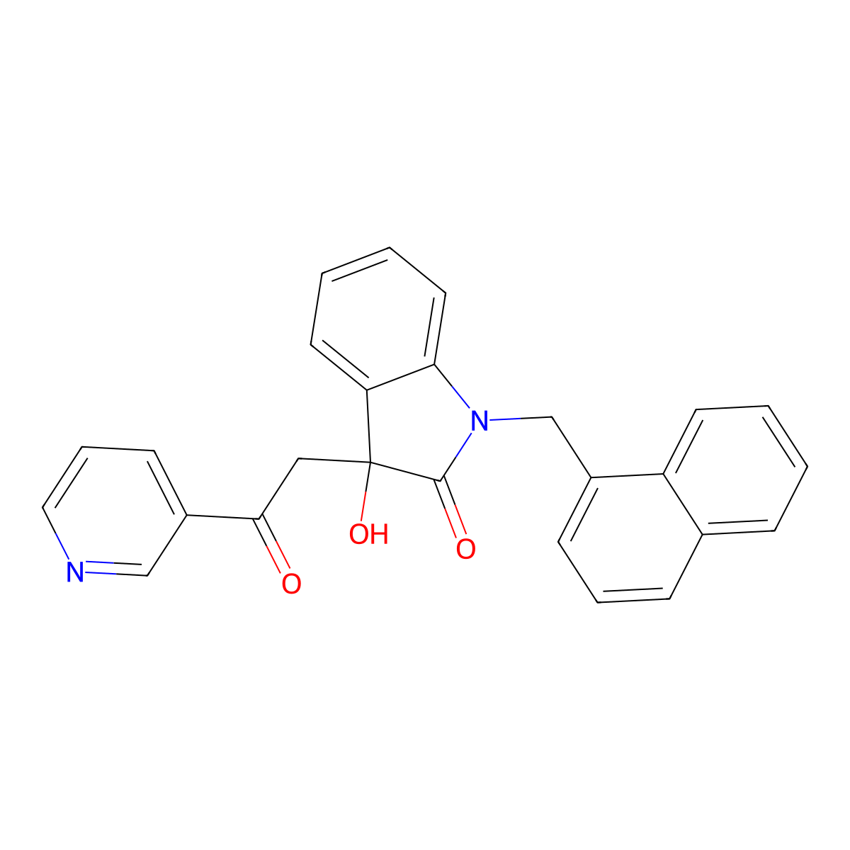 3-Hydroxy-1-(naphthalen-1-ylmethyl)-3-(2-oxo-2-pyridin-3-ylethyl)indol-2-one molecular structure, CAS 708229-18-9