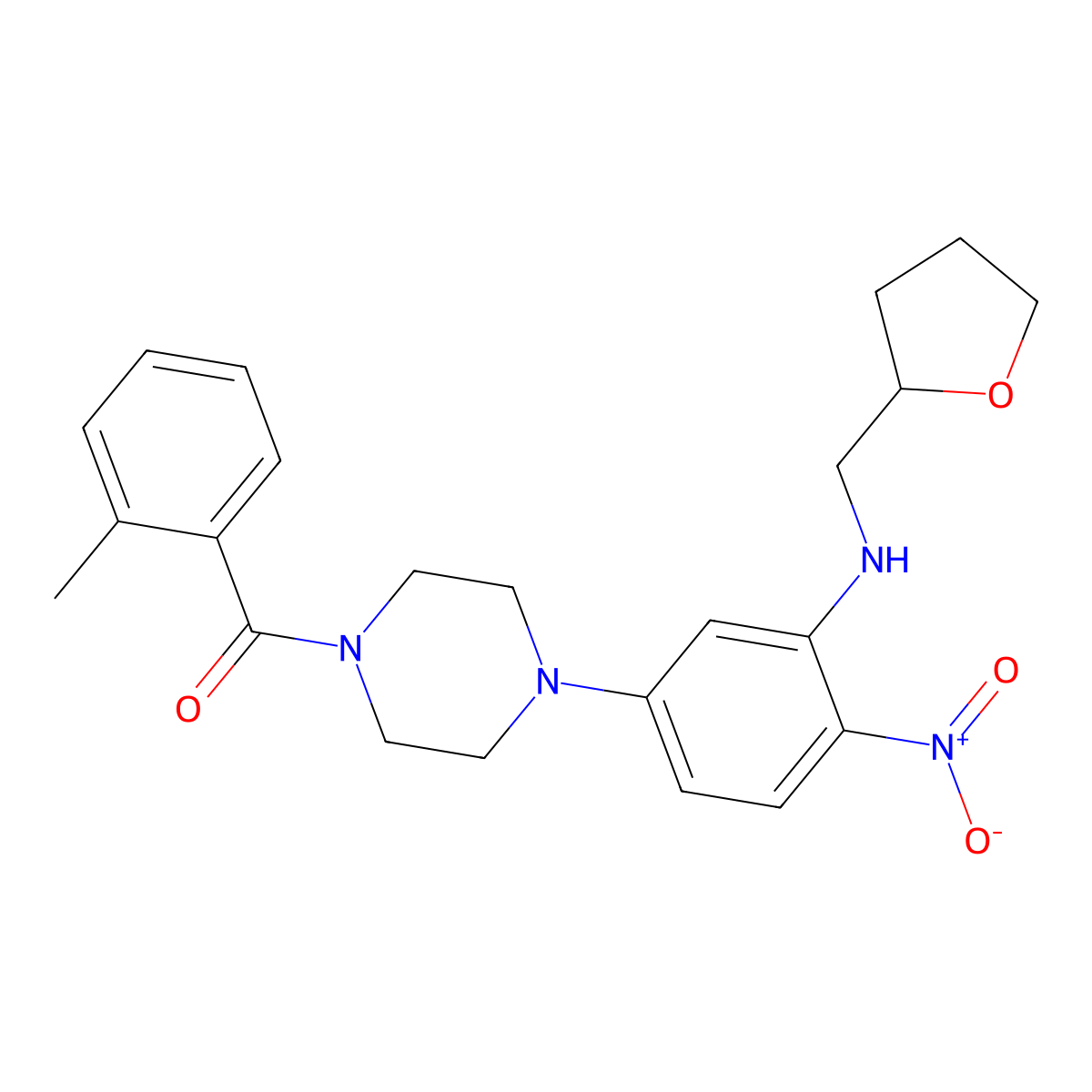 (2-Methylphenyl)-[4-[4-nitro-3-(oxolan-2-ylmethylamino)phenyl]piperazin-1-yl]methanone molecular structure, CAS 708229-39-4