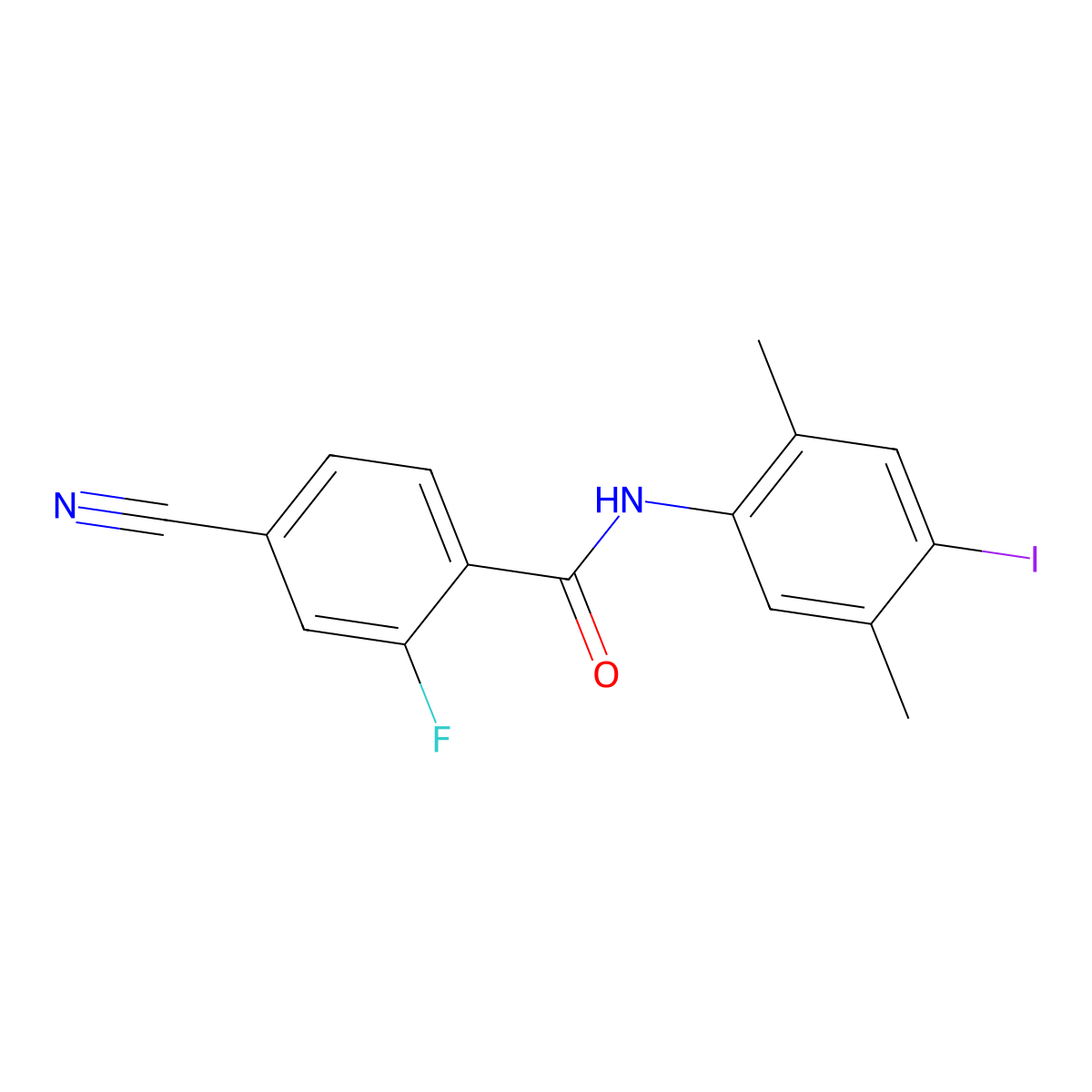 4-cyano-2-fluoro-N-(4-iodo-2,5-dimethylphenyl)benzamide molecular structure, CAS 708229-48-5