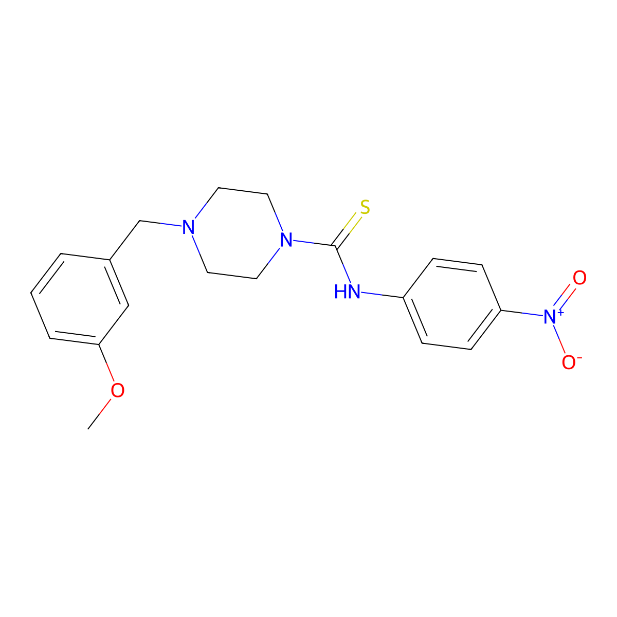 4-[(3-methoxyphenyl)methyl]-N-(4-nitrophenyl)piperazine-1-carbothioamide molecular structure, CAS 708229-49-6
