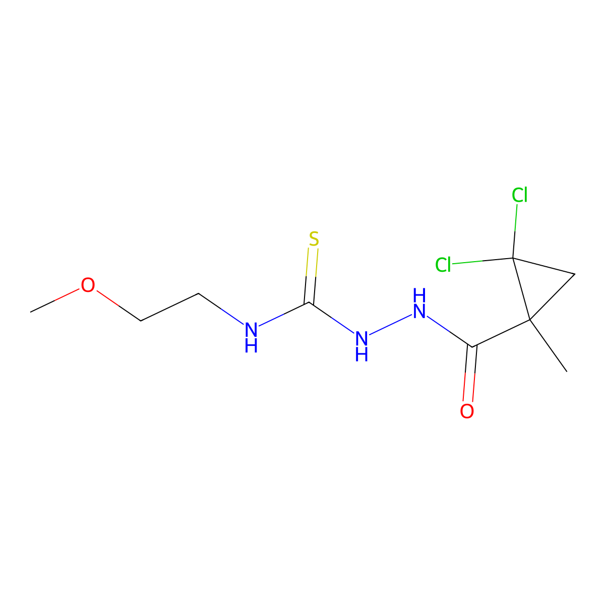 1-[(2,2-Dichloro-1-methylcyclopropanecarbonyl)amino]-3-(2-methoxyethyl)thiourea molecular structure, CAS 708229-58-7