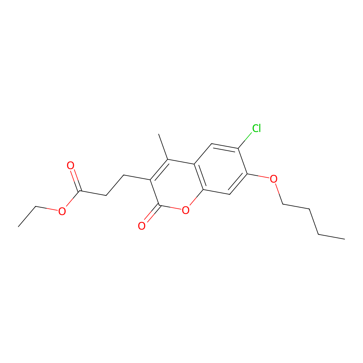 ethyl 3-(7-butoxy-6-chloro-4-methyl-2-oxo-2H-chromen-3-yl)propanoate molecular structure, CAS 708229-60-1