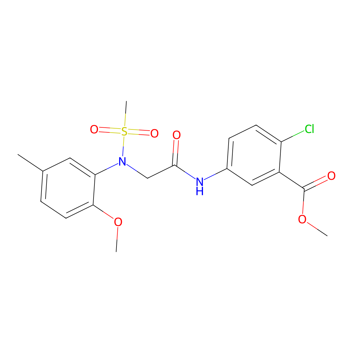 methyl 2-chloro-5-{[N-(2-methoxy-5-methylphenyl)-N-(methylsulfonyl)glycyl]amino}benzoate molecular structure, CAS 708229-64-5