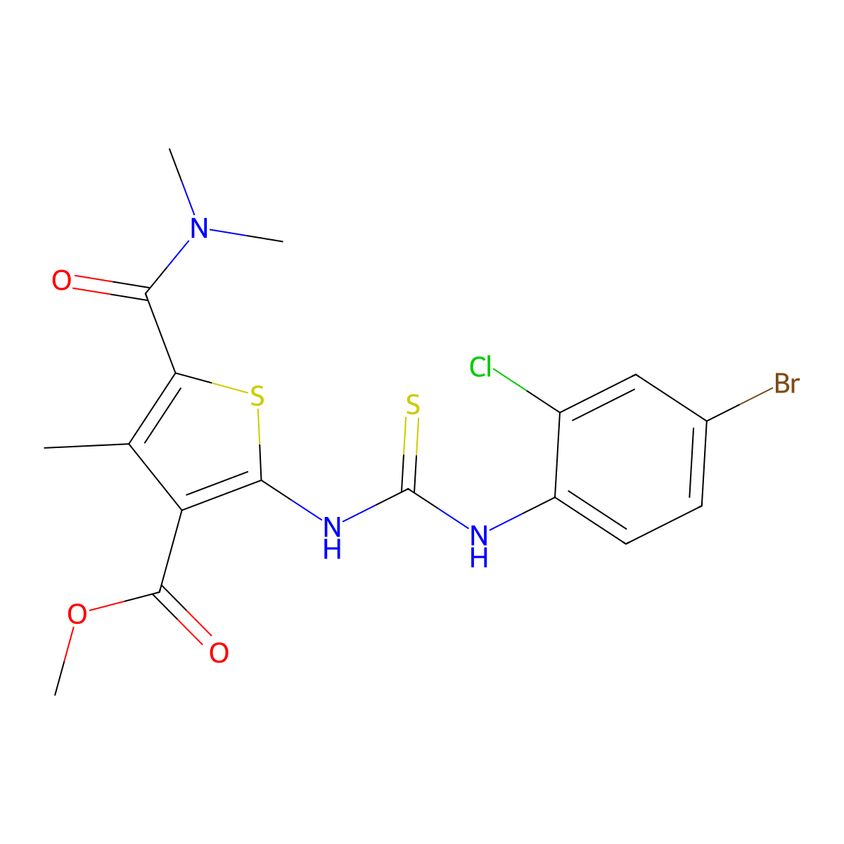 Methyl 2-{[(4-bromo-2-chlorophenyl)carbamothioyl]amino}-5-(dimethylcarbamoyl)-4-methylthiophene-3-carboxylate molecular structure, CAS 708229-69-0