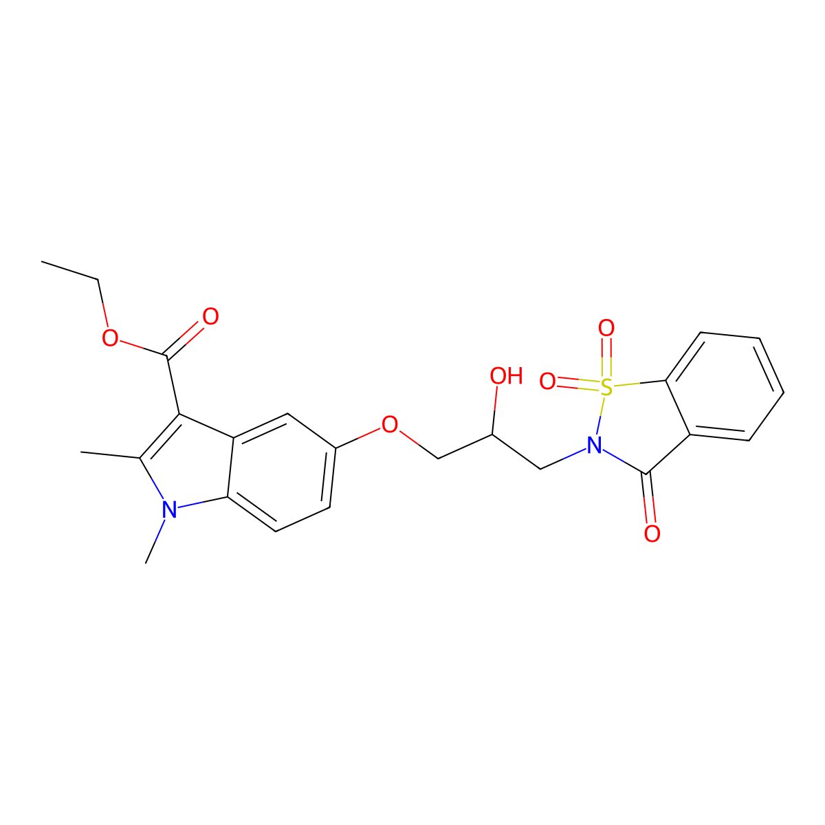 ethyl 5-[3-(1,1-dioxido-3-oxo-1,2-benzisothiazol-2(3H)-yl)-2-hydroxypropoxy]-1,2-dimethyl-1H-indole-3-carboxylate molecular structure, CAS 708229-71-4