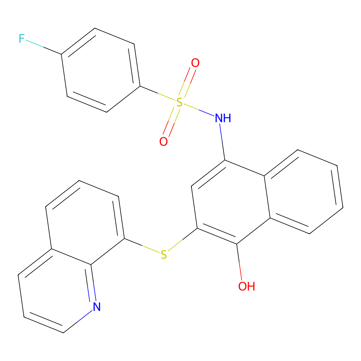 4-fluoro-N-[4-hydroxy-3-(8-quinolinylthio)-1-naphthyl]benzenesulfonamide molecular structure, CAS 708230-07-3