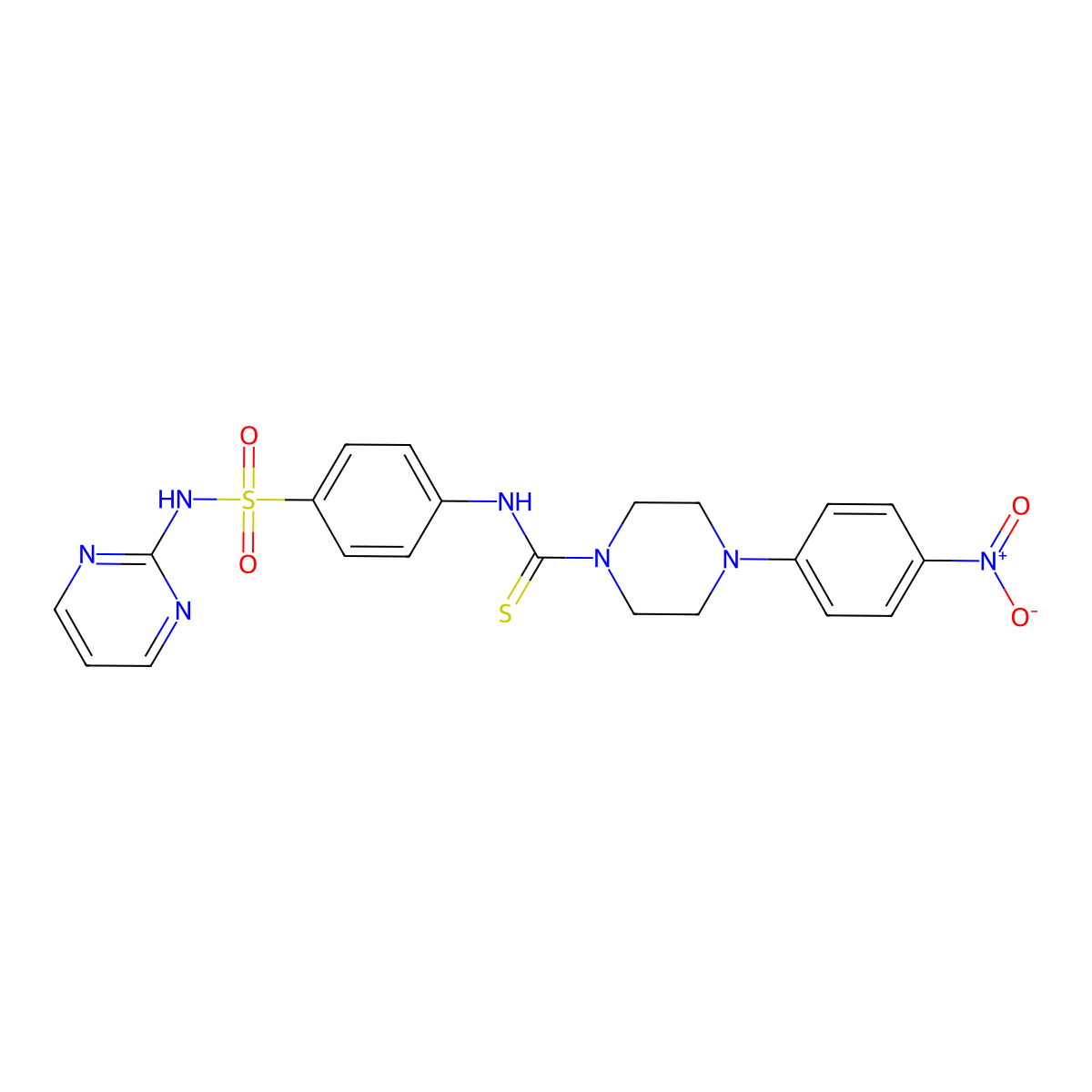 4-(4-nitrophenyl)-N-[4-(pyrimidin-2-ylsulfamoyl)phenyl]piperazine-1-carbothioamide molecular structure, CAS 708230-25-5