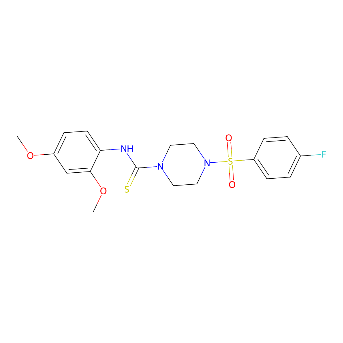 N-(2,4-dimethoxyphenyl)-4-(4-fluorophenyl)sulfonylpiperazine-1-carbothioamide molecular structure, CAS 708230-32-4