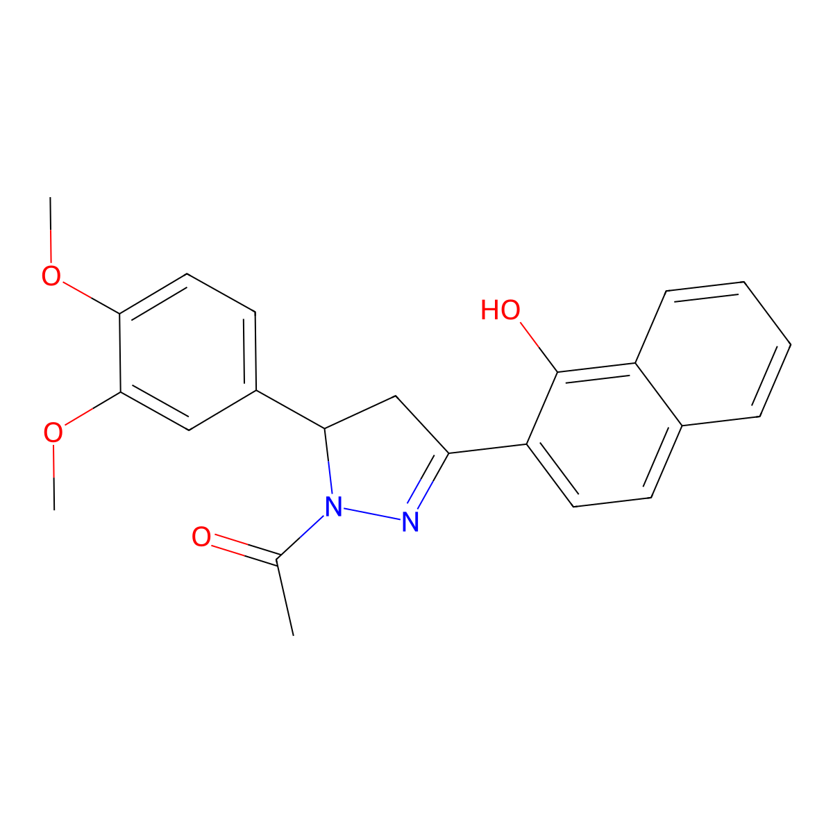 1-(5-(3,4-dimethoxyphenyl)-3-(1-hydroxynaphthalen-2-yl)-4,5-dihydro-1H-pyrazol-1-yl)ethanone molecular structure, CAS 708230-34-6