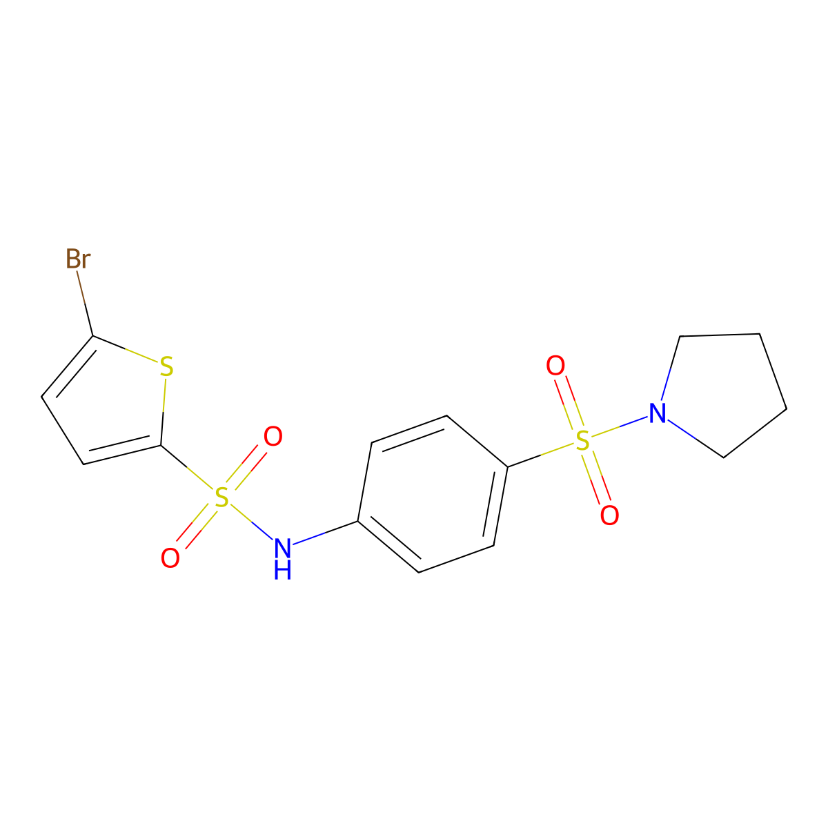 5-bromo-N-(4-pyrrolidin-1-ylsulfonylphenyl)thiophene-2-sulfonamide molecular structure, CAS 708230-37-9