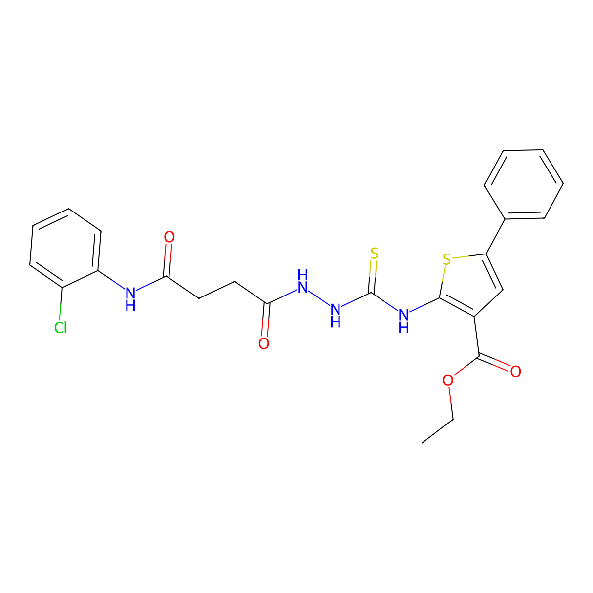 Ethyl 2-{[(2-{4-[(2-chlorophenyl)amino]-4-oxobutanoyl}hydrazinyl)carbonothioyl]amino}-5-phenylthiophene-3-carboxylate molecular structure, CAS 708230-48-2