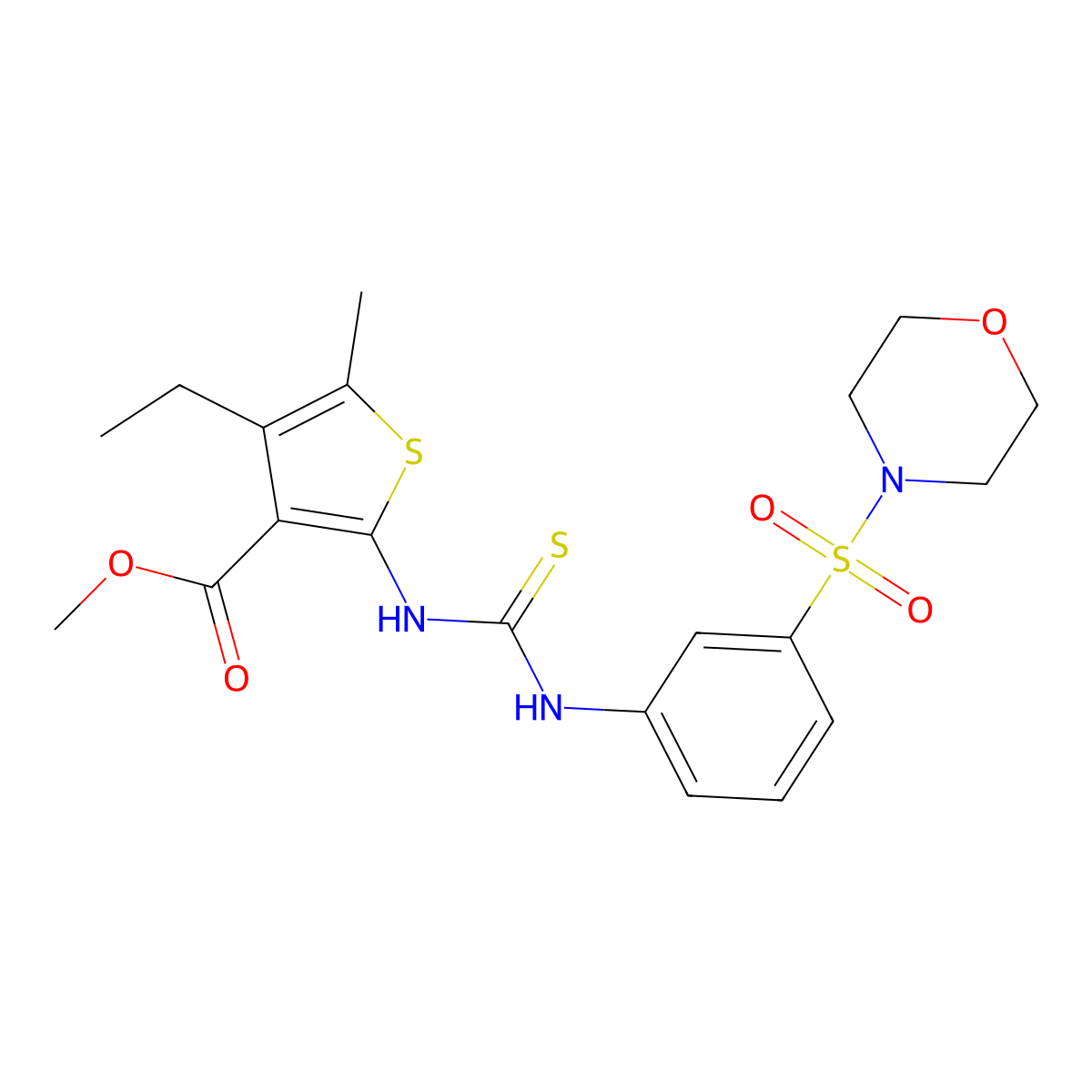 Methyl 4-ethyl-5-methyl-2-({[3-(morpholin-4-ylsulfonyl)phenyl]carbamothioyl}amino)thiophene-3-carboxylate molecular structure, CAS 708230-52-8