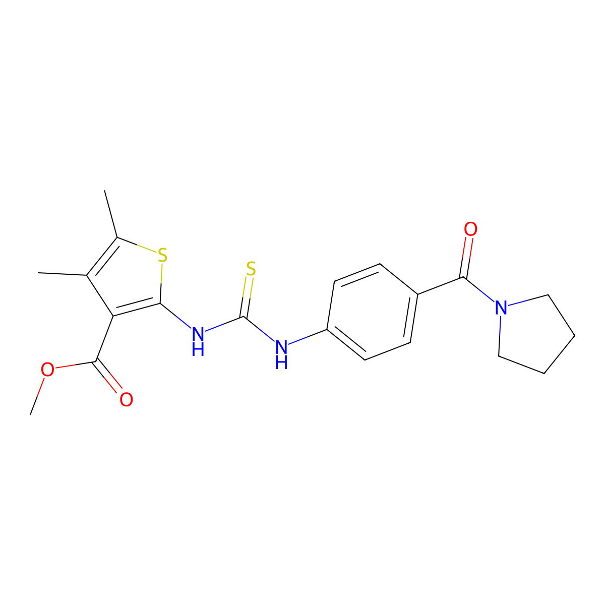 Methyl 4,5-dimethyl-2-({[4-(pyrrolidin-1-ylcarbonyl)phenyl]carbamothioyl}amino)thiophene-3-carboxylate molecular structure, CAS 708230-54-0