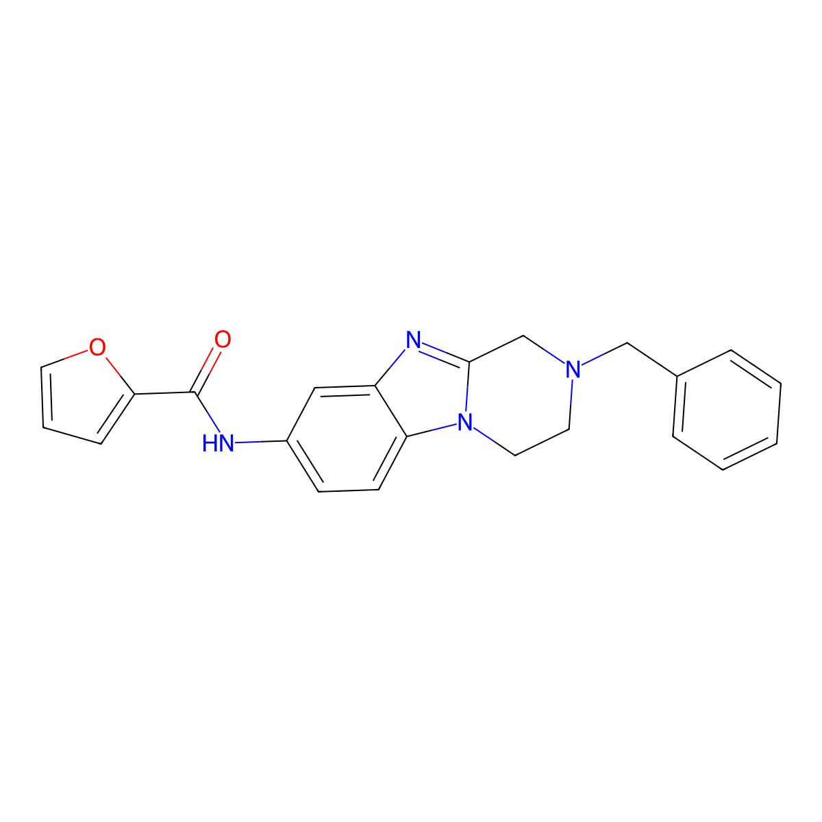 N-(2-benzyl-3,4-dihydro-1H-pyrazino[1,2-a]benzimidazol-8-yl)furan-2-carboxamide molecular structure, CAS 708230-56-2
