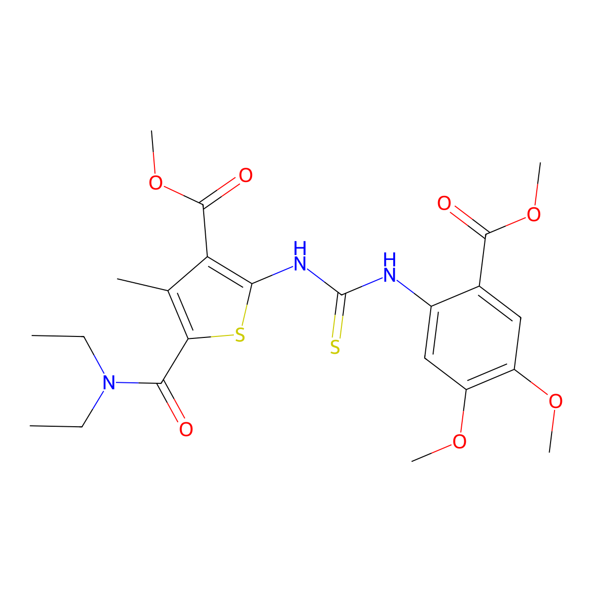 Methyl 5-(diethylcarbamoyl)-2-({[4,5-dimethoxy-2-(methoxycarbonyl)phenyl]carbamothioyl}amino)-4-methylthiophene-3-carboxylate molecular structure, CAS 708231-18-9