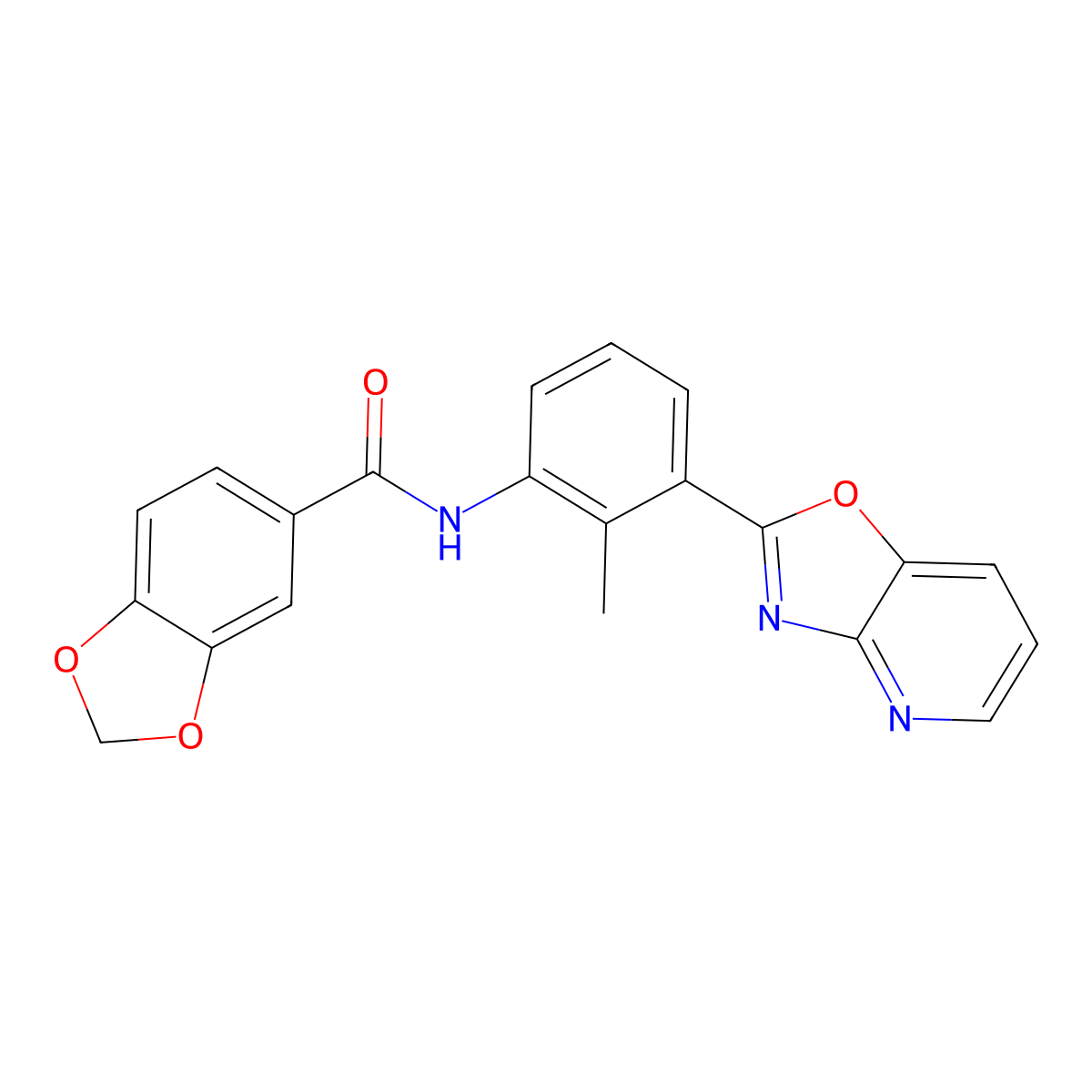 N-[2-methyl-3-([1,3]oxazolo[4,5-b]pyridin-2-yl)phenyl]-1,3-benzodioxole-5-carboxamide molecular structure, CAS 708231-42-9
