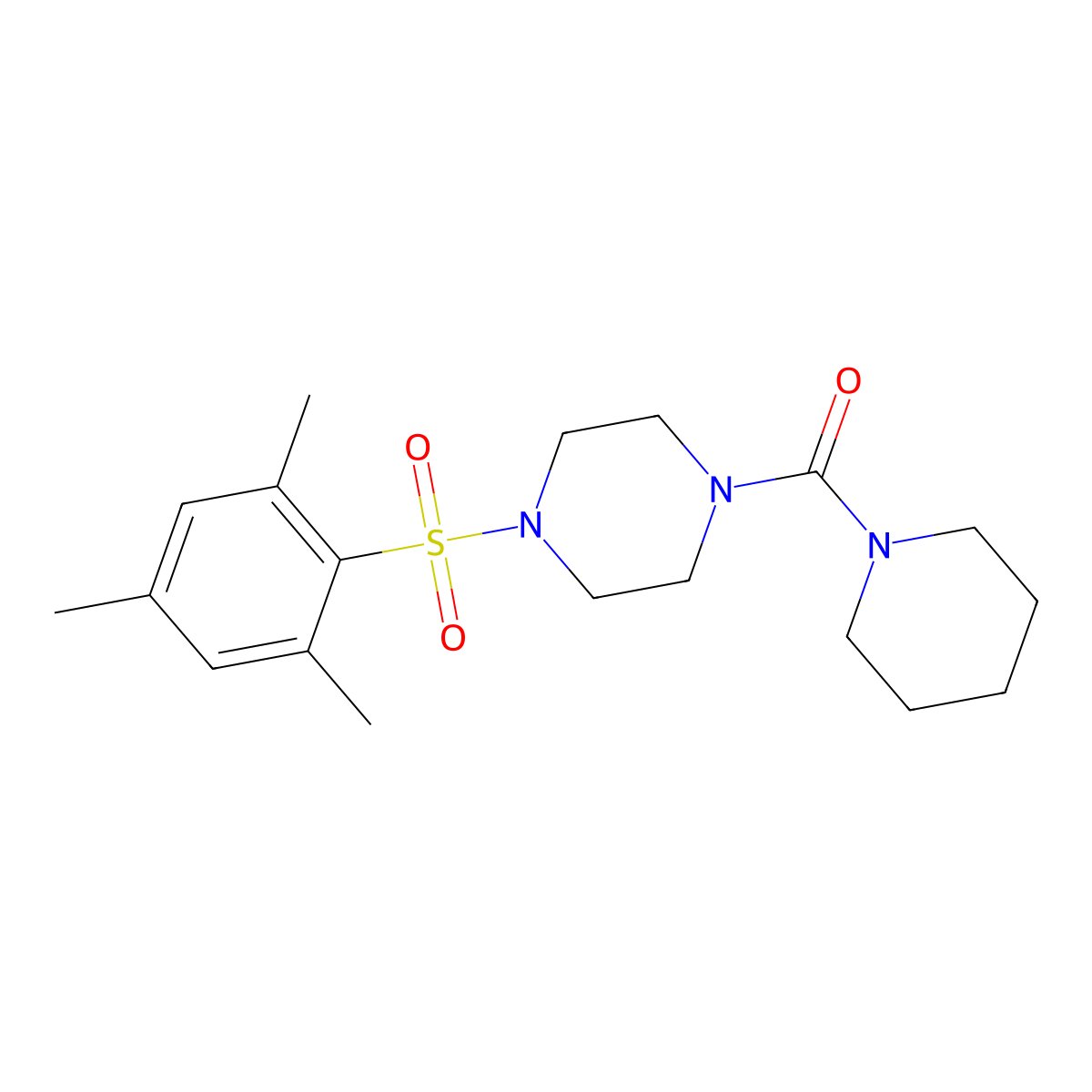(4-(Mesitylsulfonyl)piperazin-1-yl)(piperidin-1-yl)methanone molecular structure, CAS 708232-25-1
