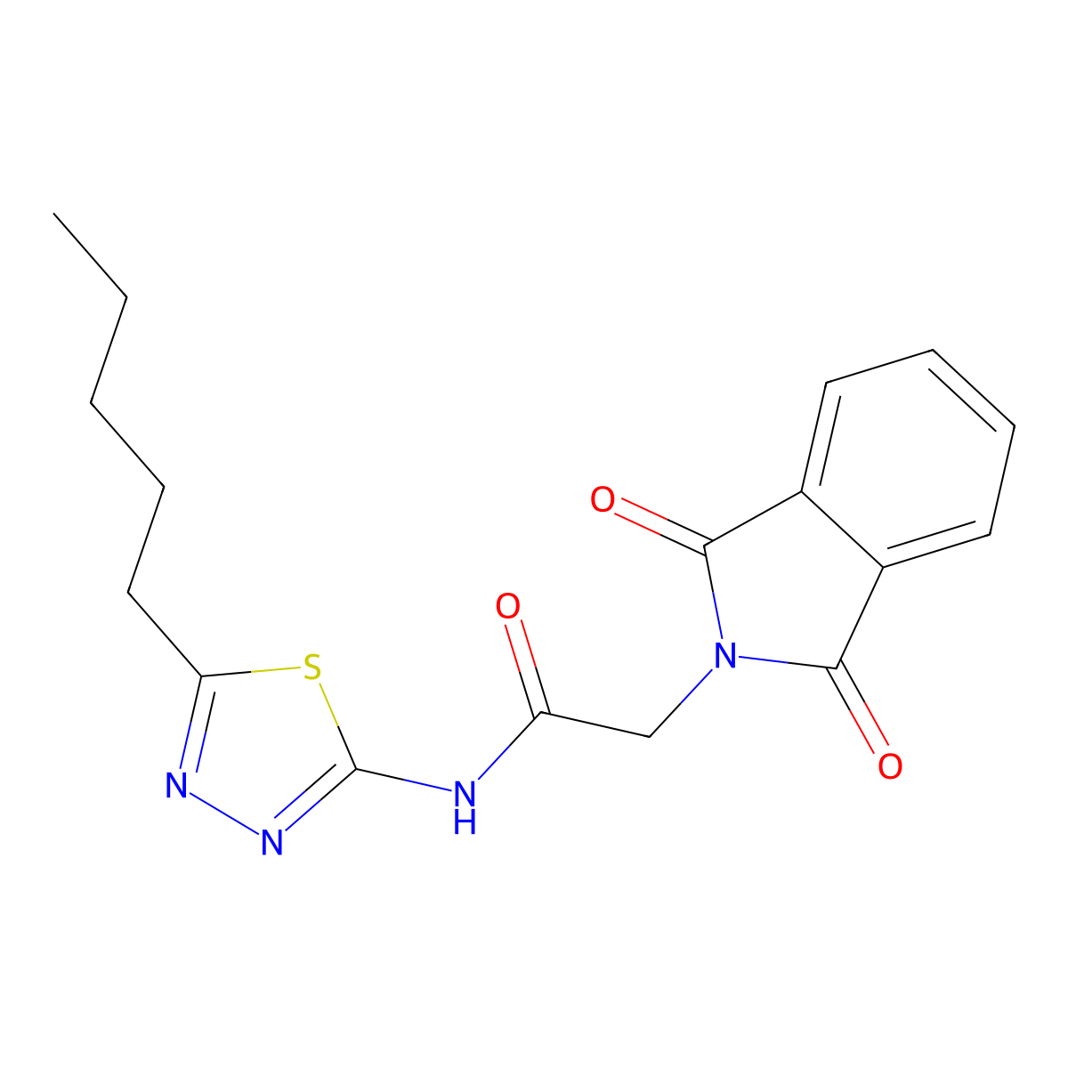 2-(1,3-dioxoisoindol-2-yl)-N-(5-pentyl-1,3,4-thiadiazol-2-yl)acetamide molecular structure, CAS 708232-69-3